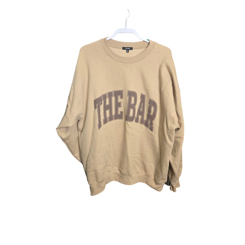 The Bar Sweatshirt Womens XL Tan Graphic Logo Oversized Crewneck Pullover